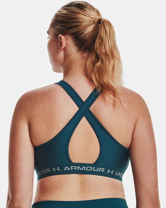 Women's Armour® Mid Crossback Sports Bra in Blue image number 7